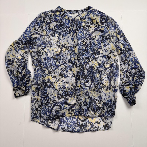 Liz Claiborne Tops - Liz Claiborne Womens 1X Blue Yellow Floral Print Long Sleeve Blouse Tunic